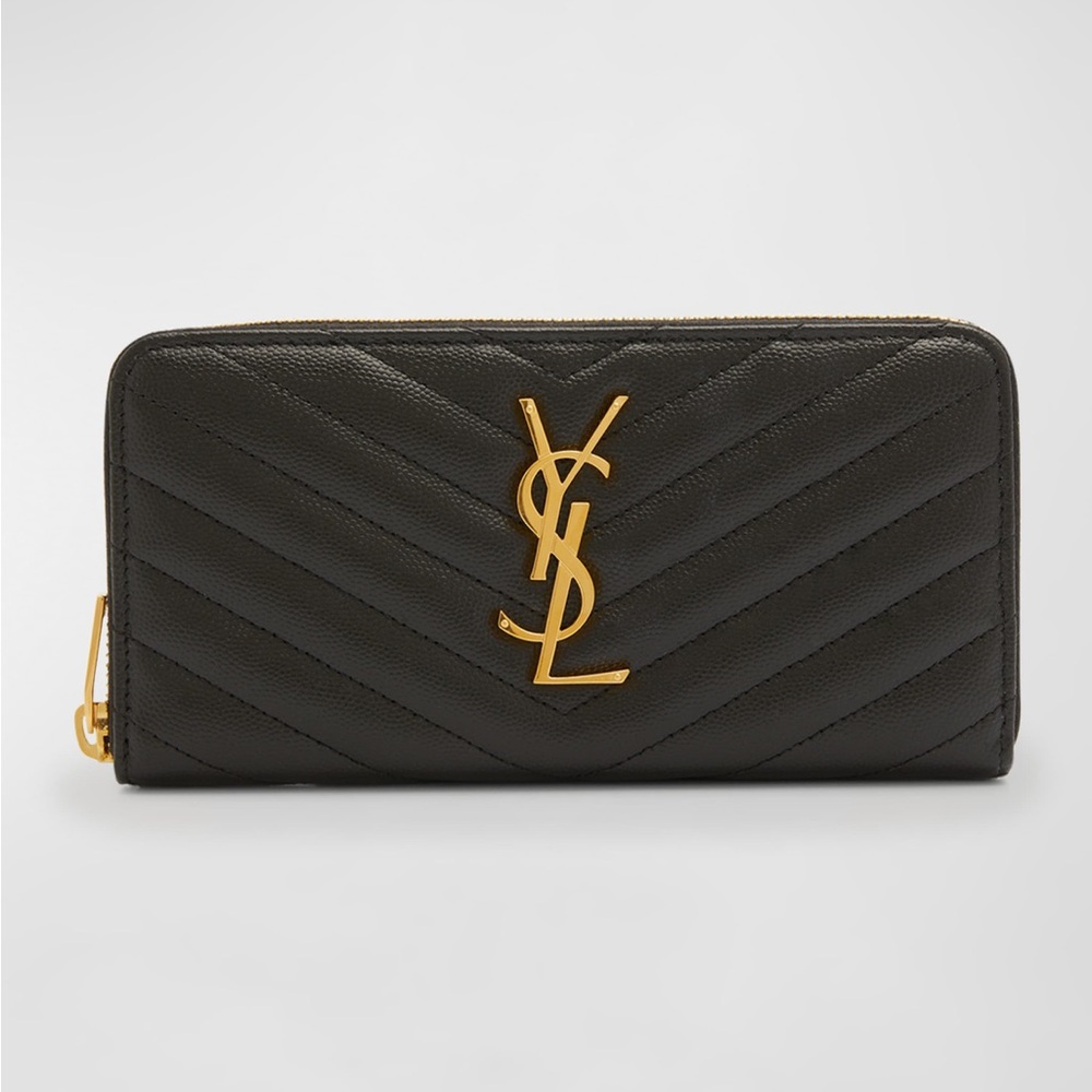 YSL Monogram Large Zip Wallet in Grained Leather